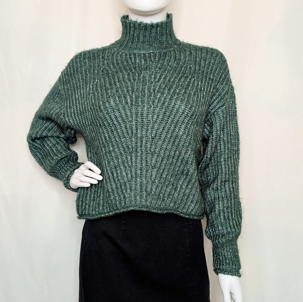 Green Ribbed Turtleneck Sweater